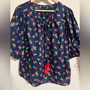 Kate Spade Tossed Strawberry Puff Sleeve Top XL